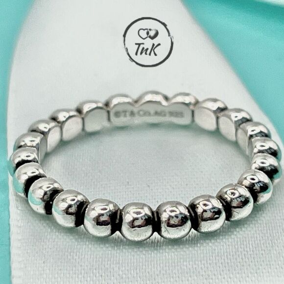 Tiffany & Co Ziegfeld Beaded Stacking Ring-  925 Sterling Silver - Size 7 - Picture 7 of 14